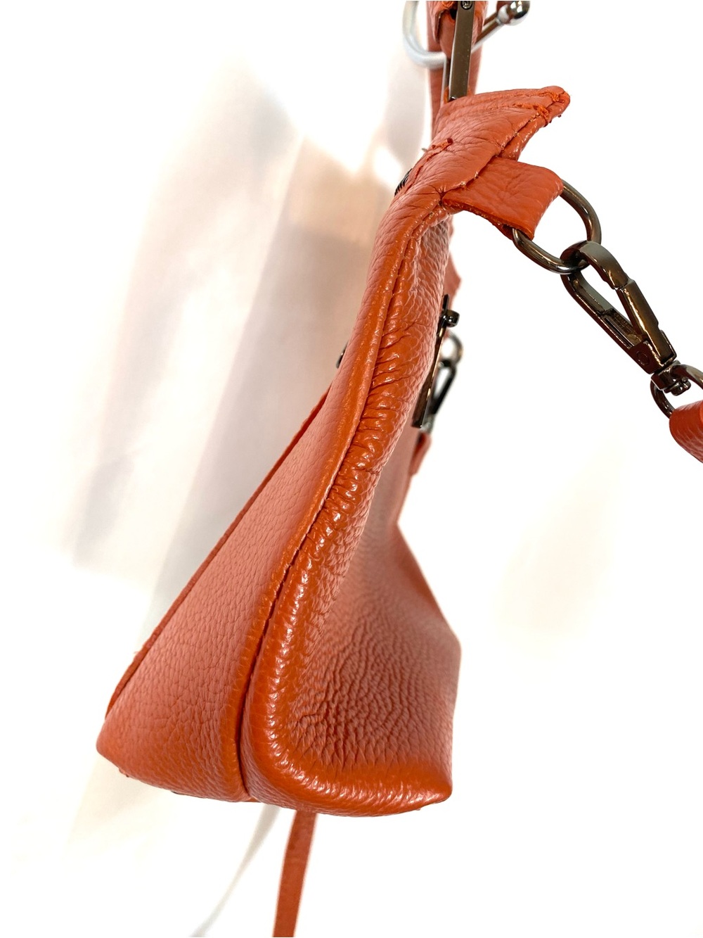 VIOLA CASTELLANI Orange Leather Convertible Handbag Crossbody Purse - Picture 7 of 10